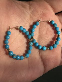 Chrysocolla Gold Hoop Bead Earrings So Pretty 