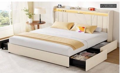 NEW BED FRAME FULL SIZE CREAM COLOR LED