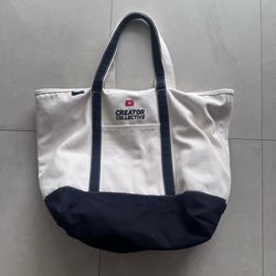 Lands End Big 5 Pocket Zip Top Canvas Tote Navy Blue YouTube Creator Collective