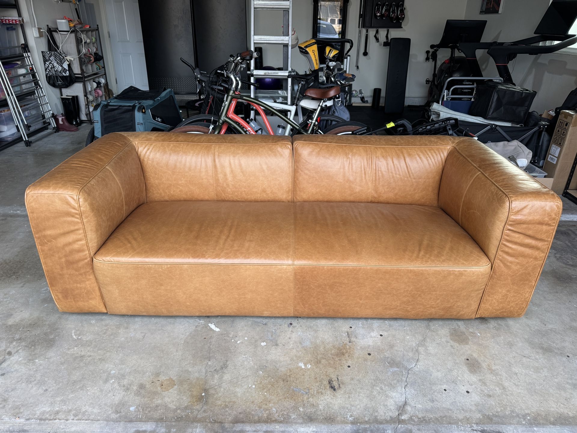 CB2 Lenyx Leather Sofa - Cognac (Great Condition)