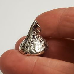 925 Sterling Silver Detailed Textured Hersey Kiss Candy Charm 