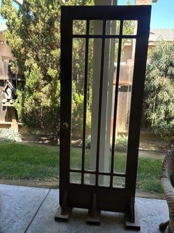 Wood Door with Glass Panels w/ Custom Made Door Stand
