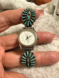 Vintage native American turquoise sterling silver watch