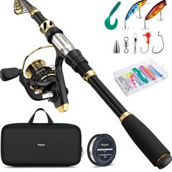 Fishing Rod and Reel Combo Telescopic Pole Set with Fishing Line, Fishing Lures