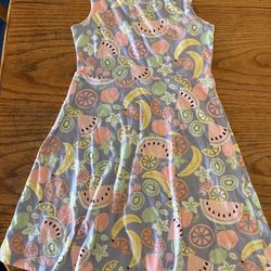 Child’s Pastel Sun Dress Fruit Print Size 10/12 In Great Condition Soft Stretch Material 