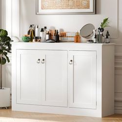 O941 $90  Buffet Cabinet with Storage - Kitchen Storage Cabinet Wood Console Table Coffee Bar Accent Cabinets for Living Room Dining Room Entryway Whi