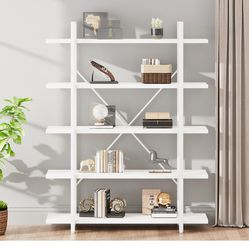 5 Tier Tall White Farmhouse Bookshelf