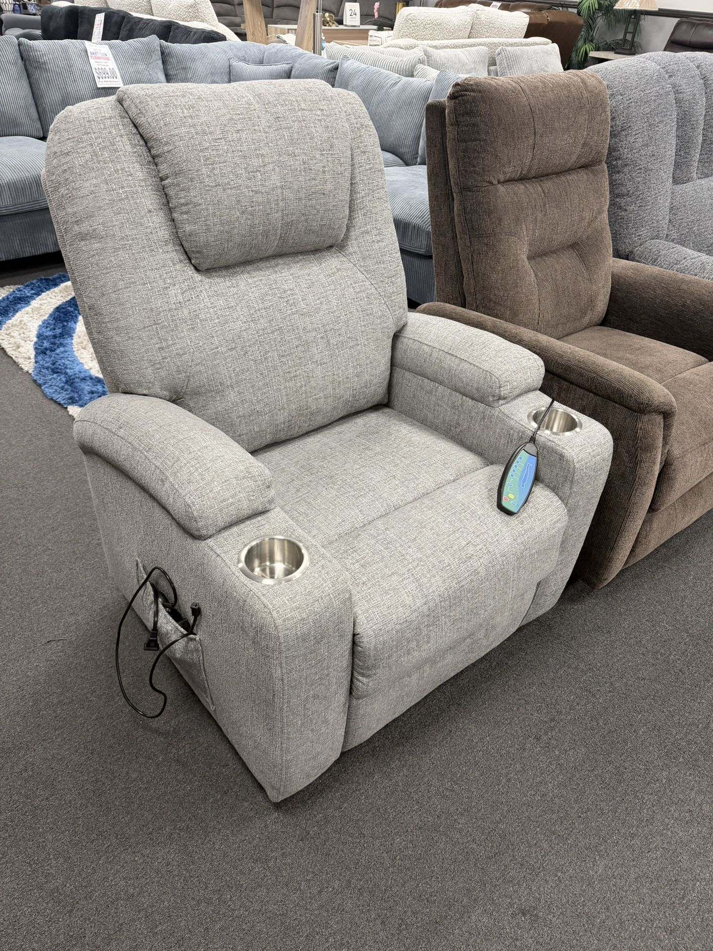 Gray Power Left Up Recliner Massage & Heated Seats