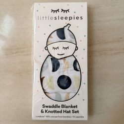 Little Sleepies Luna Neutral Swaddle Blanket & Knotted Hat Set Bamboo Lunaluxe Baby Gift