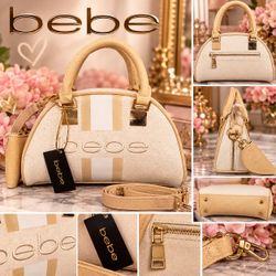 Bebe Cream Beige Satchel Handbag Gold Hardware New With Tags
