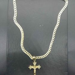 14k Gold Filled Diamond Cut Cuban Chain,pendant Combo.