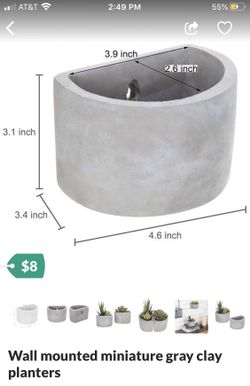 Wall mounted miniature gray clay planters