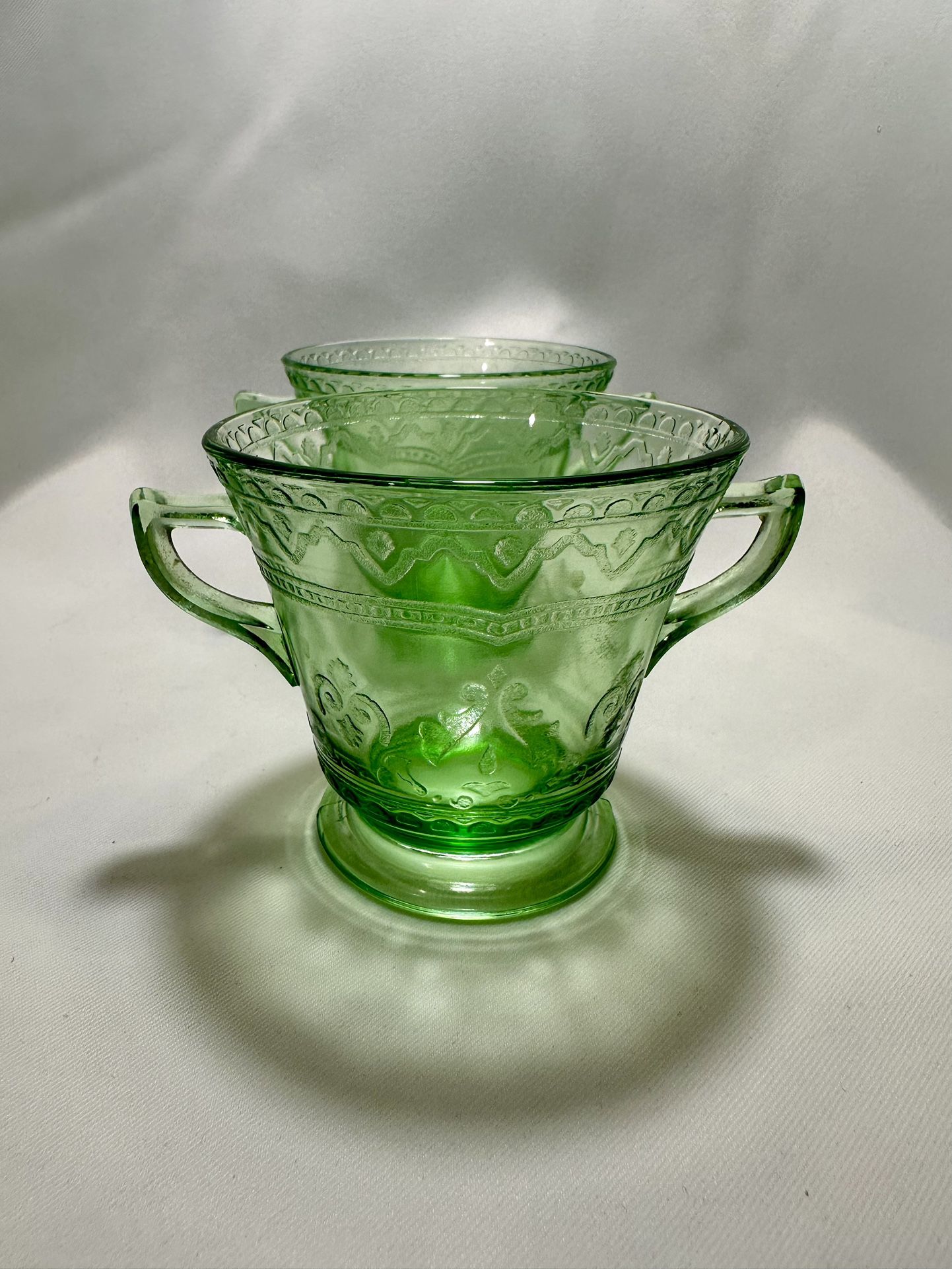 2 Green Depression Glass Patrician/Spoke Sugar Dish