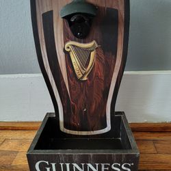 Wooden Guinness Bottle Opener And Cap Catcher