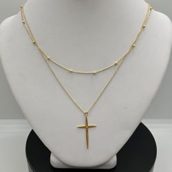 14KY Double Chain Cross Necklace