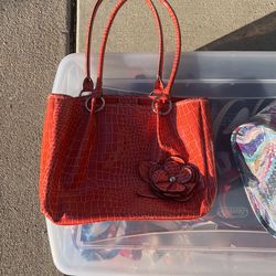 Orange faux Leather handbag $10