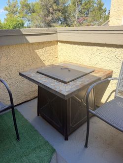 Outdoor Propane Fire Pit Table with Mosaic Tile Top