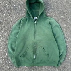 Vintage 80s Lee Green Zip Up Hoodie Sweater Jacket