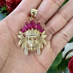 14k Red Stone Indian Head Charm
