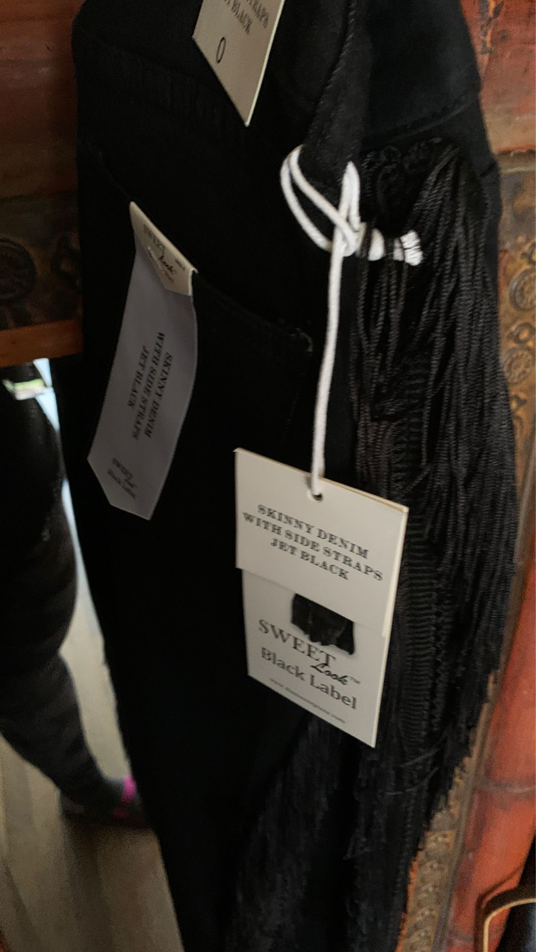 Brand new extra stretchy fringe black denim