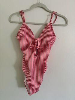 Red and White Striped One-Piece Swimsuit