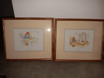 Rare Set of 4 Vintage Paddington Bear Framed Prints – Barry Macey (1984)