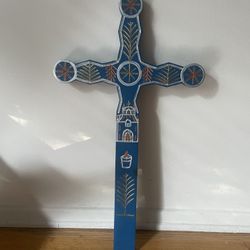 Handcrafted Mexican Folk Art Wooden Cross (24” x 13”)