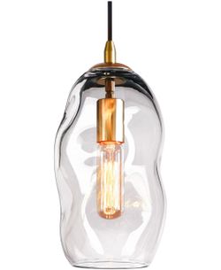 CASAMOTION Modern 12” Clear Art Glass Pendant Light with Brass Gold Accents