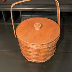 Hand Made Vintage Basket With Lid/ Ice Bucket