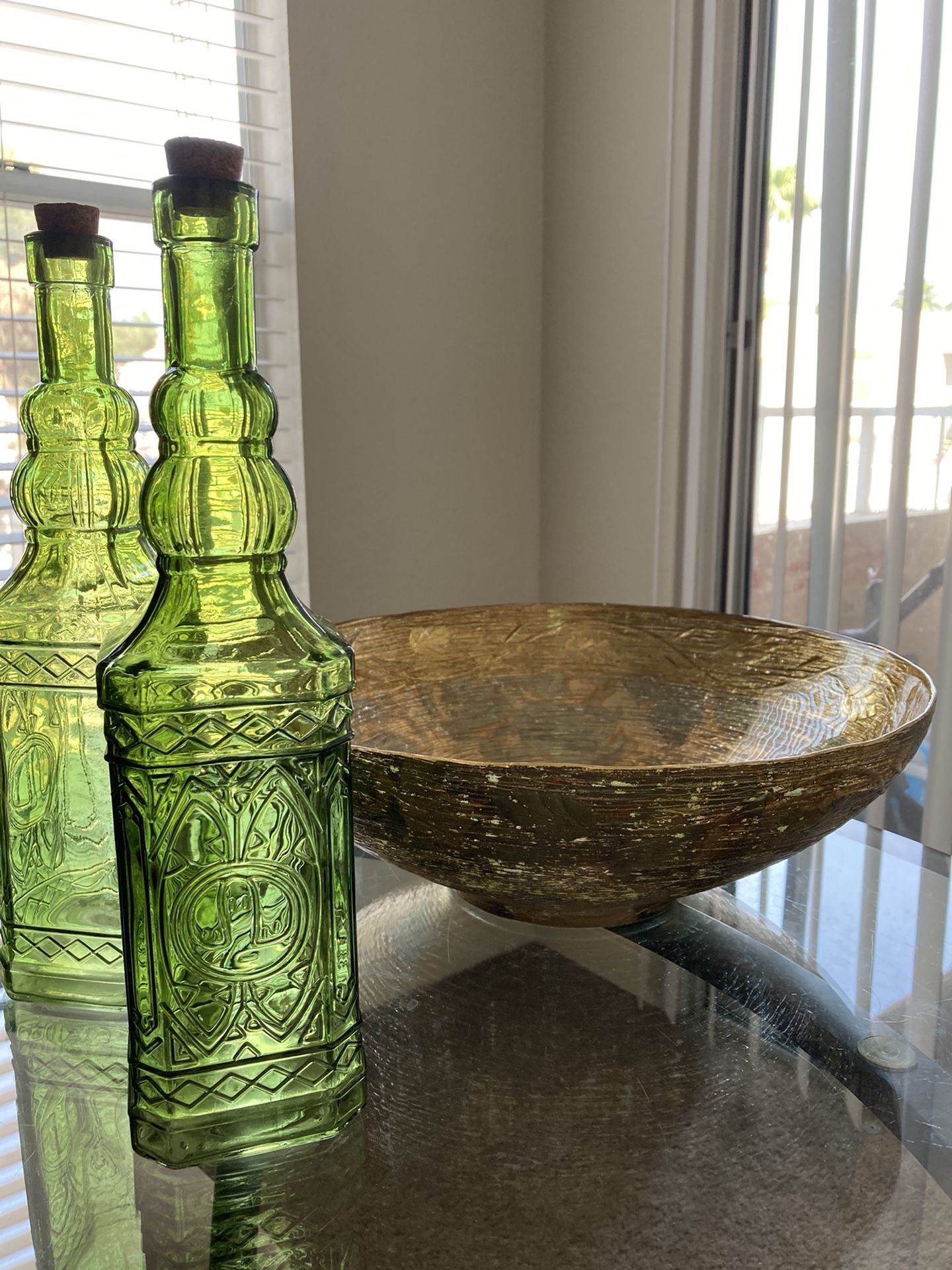 Decorative bowl, oil and vinegar jar set