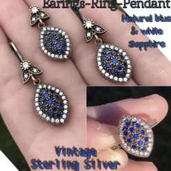 Sterling Silver Blue Sapphire Jewelry Set