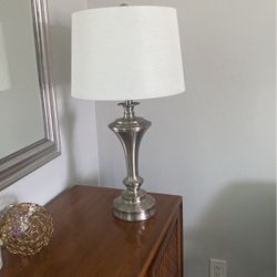 Lamp Silver With White Lamp Shade