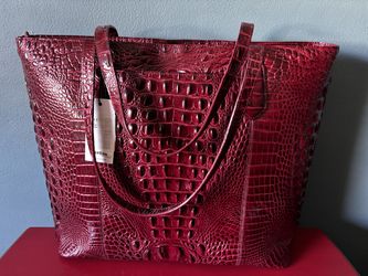 Brahmin Misha Carryall XL Tote, Cranberry Melbourne Croc Leather, NEW WITH TAGS