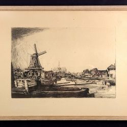 "HAARLEM" SIR DAVID YOUNG CAMERON Antique Etching - Plate Signed/Framed '1895'