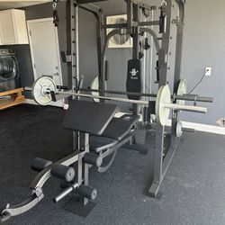 Vesta Fitness Smith Machine 2001 w/Bench Attachment | 230lb Bumpers Weights | 7ft Olympic Bar | Fitness | Gym Equipment | FREE DELIVERY🚚 