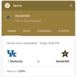 2 Tickets Vandy and Kentucky Men Basketball