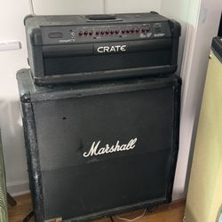 Crate Solid state Amp With Marshal 1960a Slanted Cabinet. 