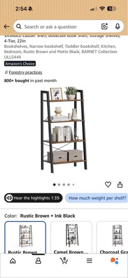 VASAGLE 4-Tier Ladder Bookshelf Rustic Brown