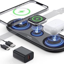 Wireless Charging Pad,TELSOR Portable 3 in 1 Wireless Charger Station for Multiple Devices,Ultra-Slim Travel Charging Pad for Apple Watch 7/6/5/4/3/2,