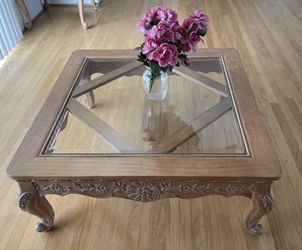 Wooden Coffee Table with Glass Top