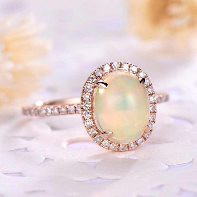"Sweet Oval Gemstone Micro Pave Beautiful Fire Opal Rose Gold Ring, VIP200
  
