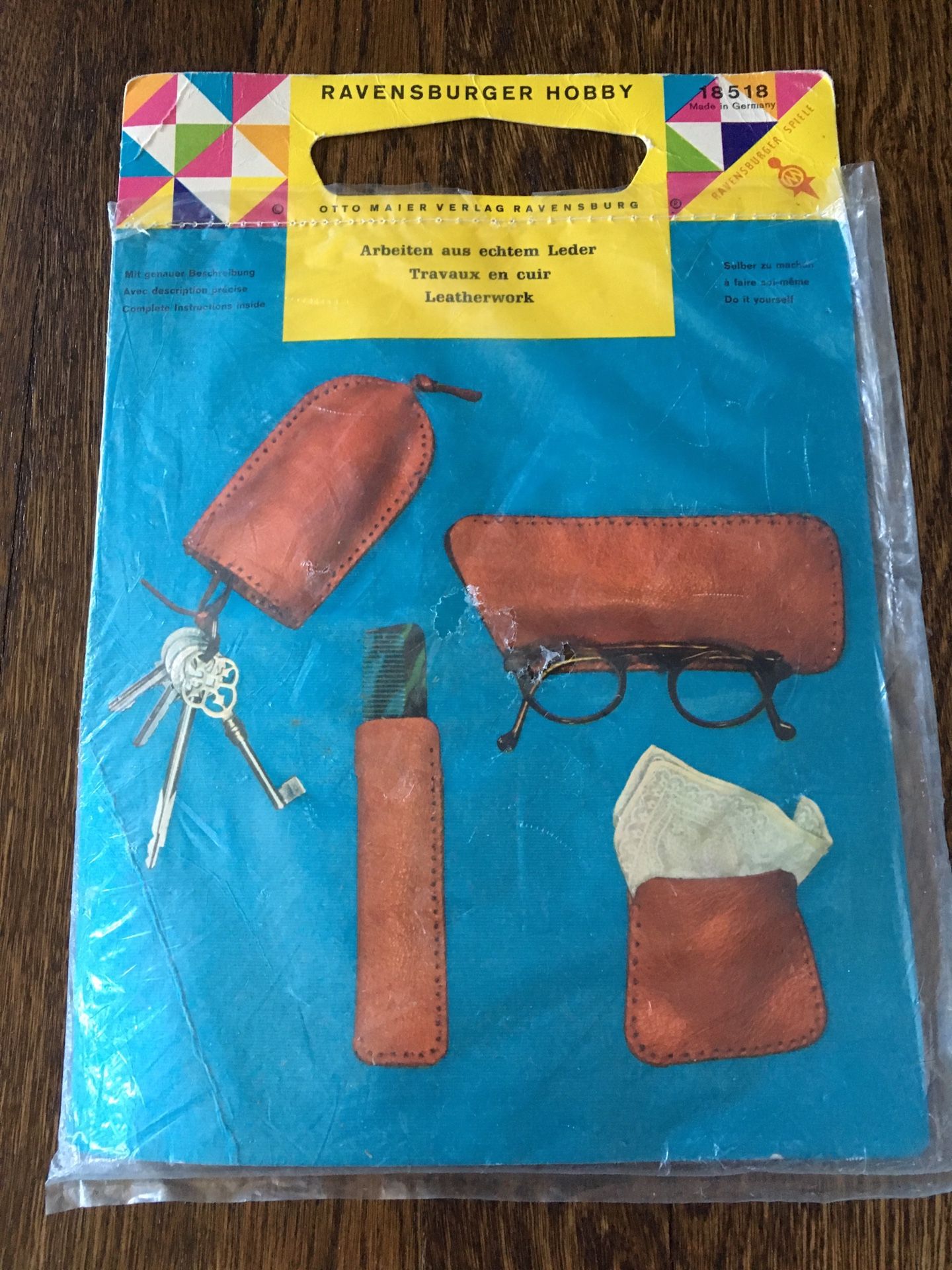 Leather working craft kit- vintage red/maroon glasses case and keychain