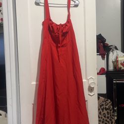 Red Midi Dress With Slit