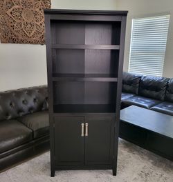 5-Shelf Bookcase with Doors - Black