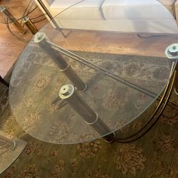 Modern three pillar brass glass top coffee table mid-century modern 1970s