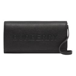 New Burberry Black Embossed Logo Leather Wallet on Chain Crossbody Bag