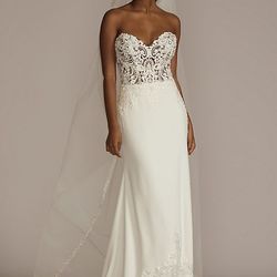 GALINA SIGNATURE  lace sheer beaded bodice wedding dress