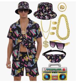80s 90s Outfit for Men Neon Short Tracksuit Hip Hop Costume Set