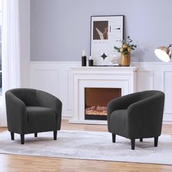 Accent Chairs Set of 2, Furry Living Room Chairs, Sherpa Barrel Chairs with Cozy Soft Padded, Boucle Fabric Armchais for Living Room Bedroom Reception