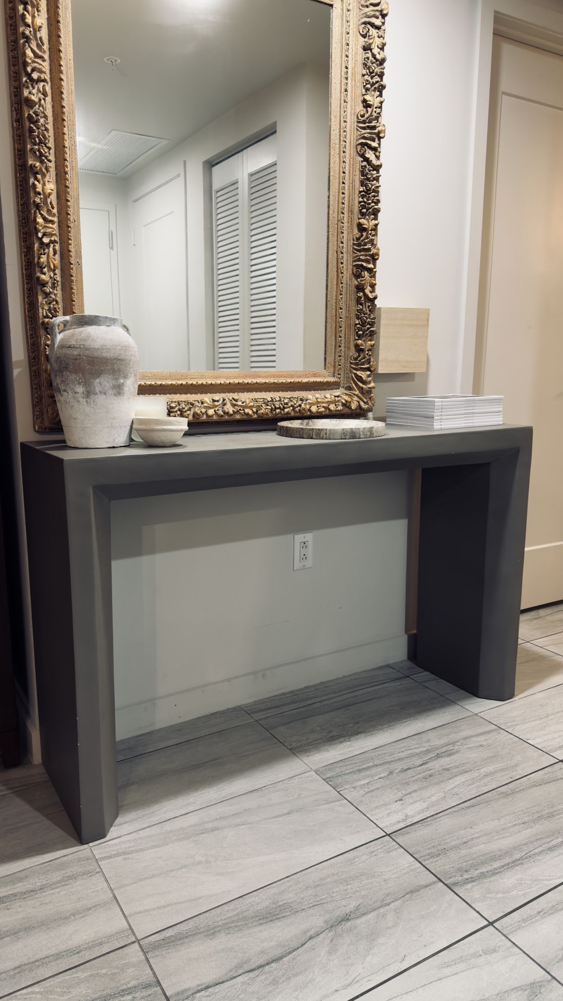 Gray Rectangular Concrete Outdoor Buffet & Console Table